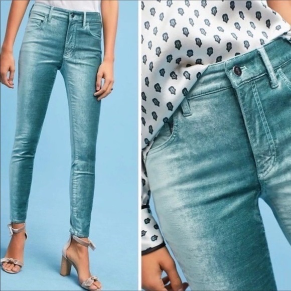 Pilcro and the Letterpress Anthro Velvet Sage Mint Green High Rise Skinny 26 - Picture 4 of 13